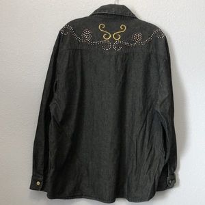 Vintage Oakbrook Black denim shirt Women's large L long sleeve gold bling rodeo